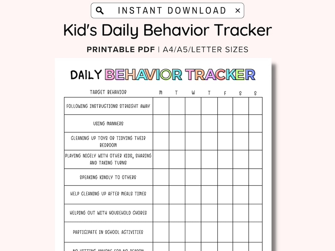 Behavior Charts Printable For Kids Behavior Chart Printable Child 