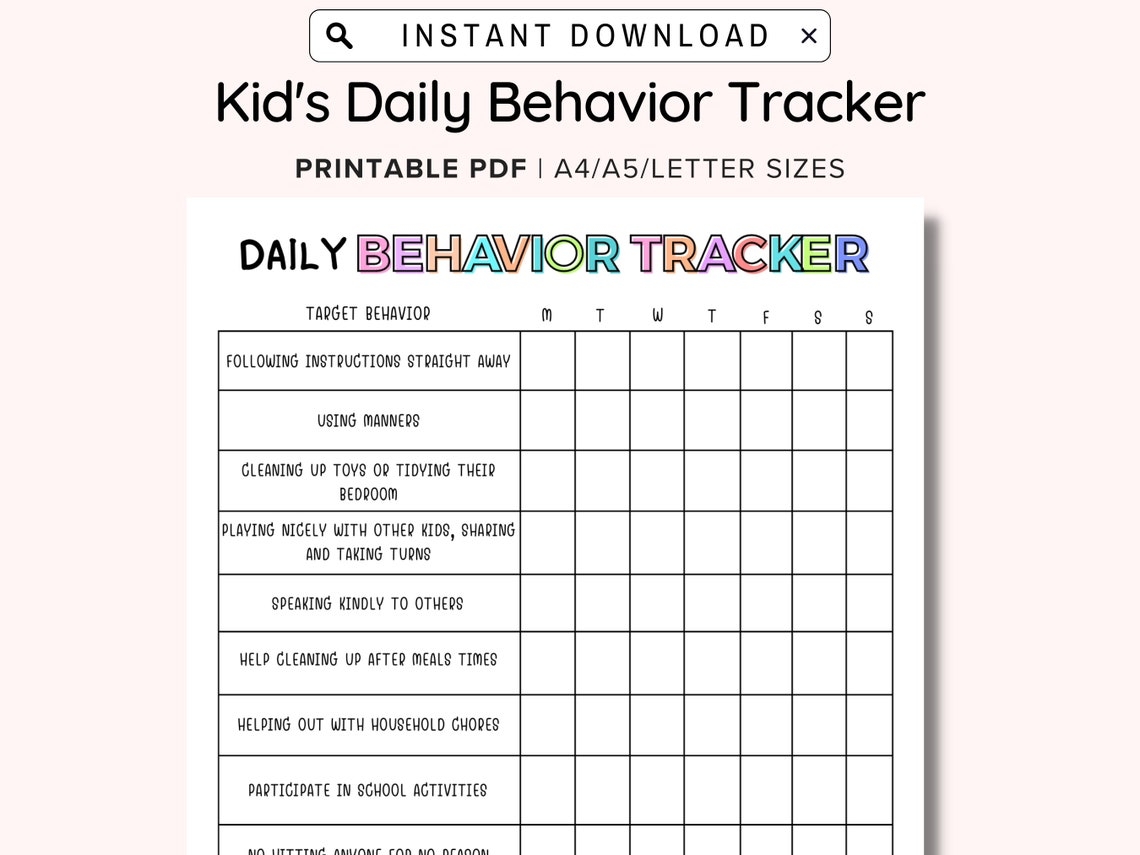 Behavior Charts Printable For Kids Behavior Chart Printable Child 