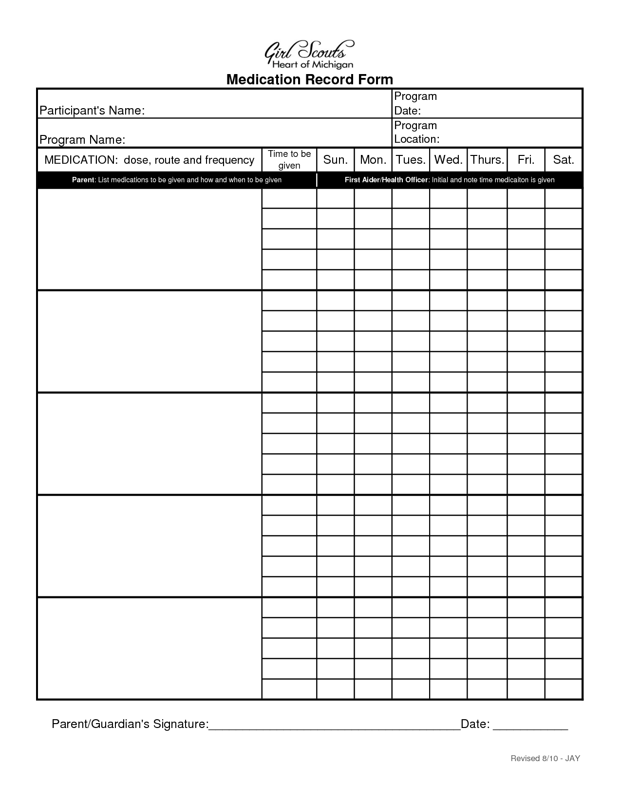Blank Medication Administration Record Template Health Free 