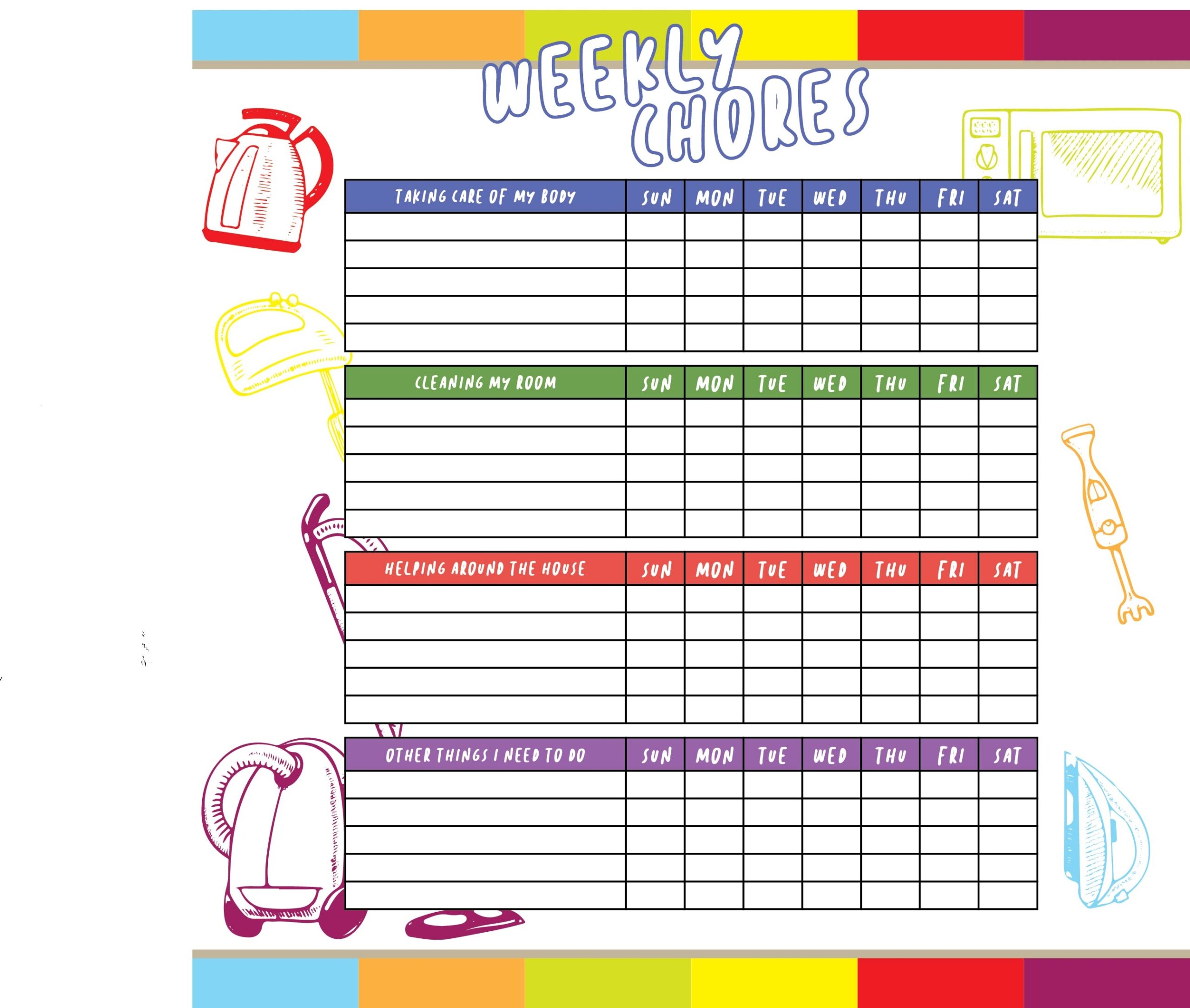Blank Weekly Chore Chart Templates 10 Free PDF Printables Printablee
