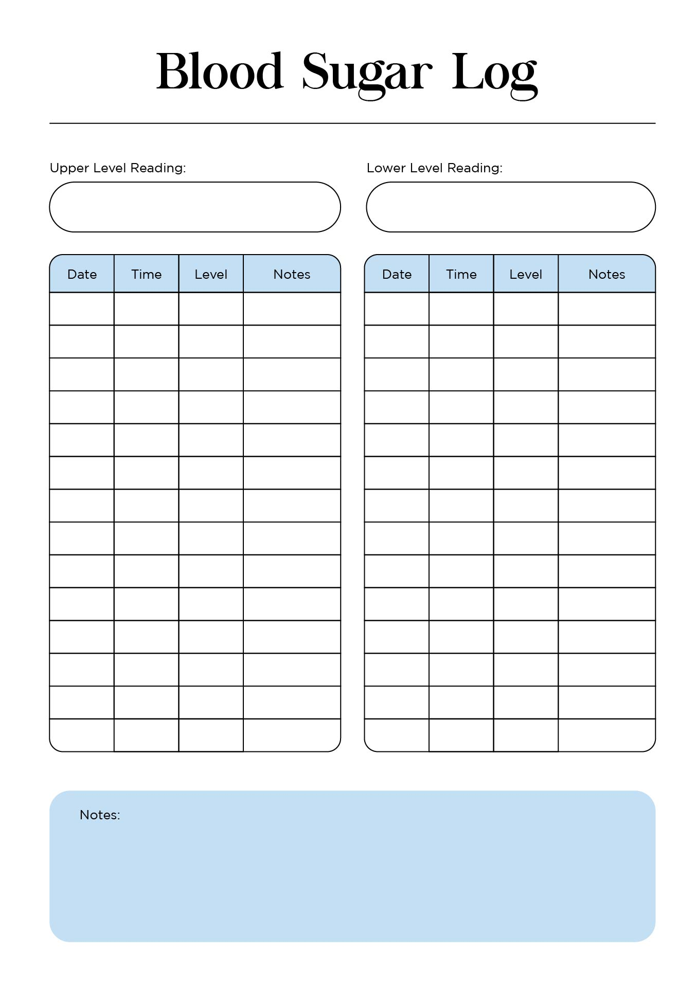 Blood Sugar Logs Printable