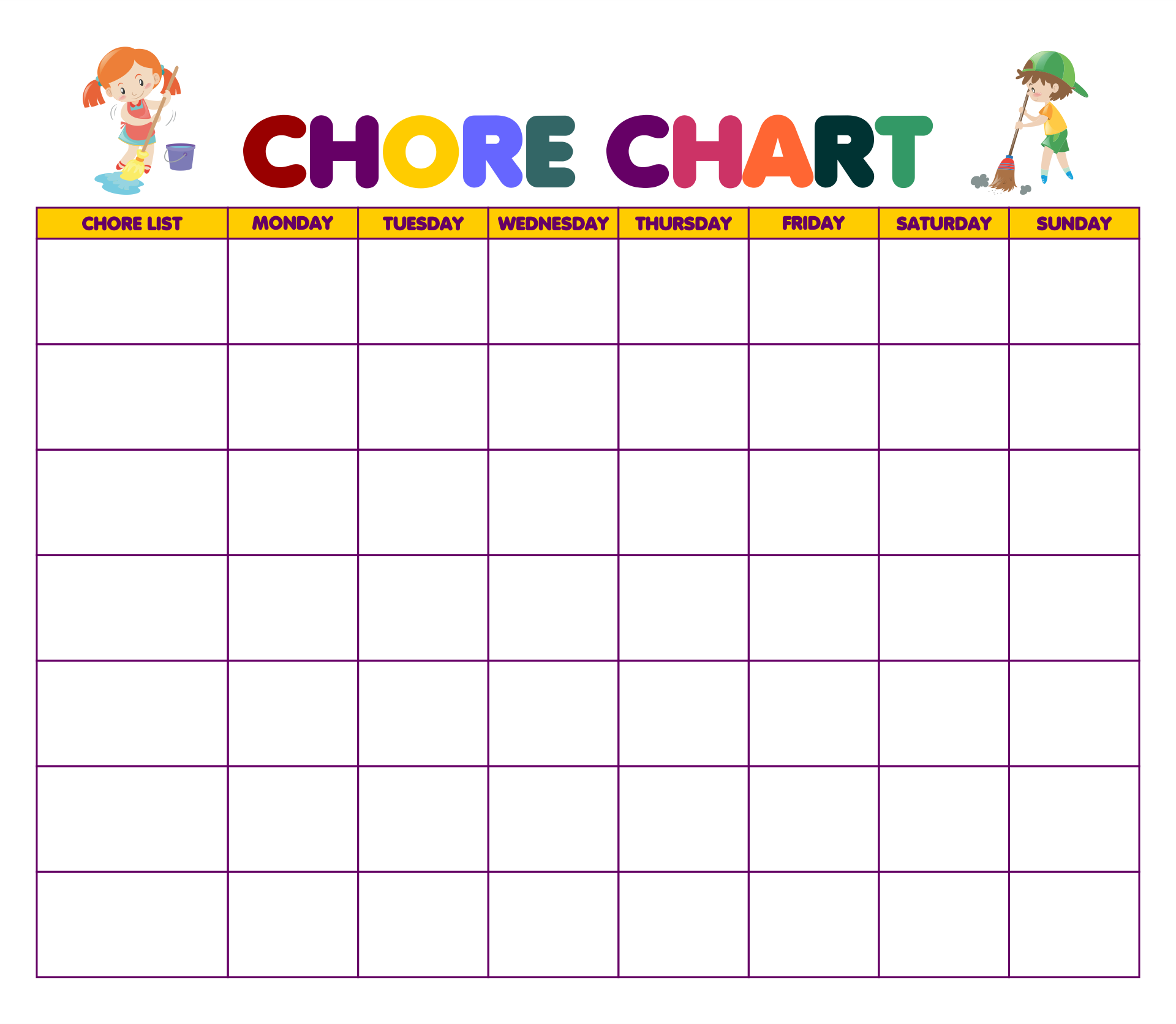 Chore Chart Printable Free Printable edu pe