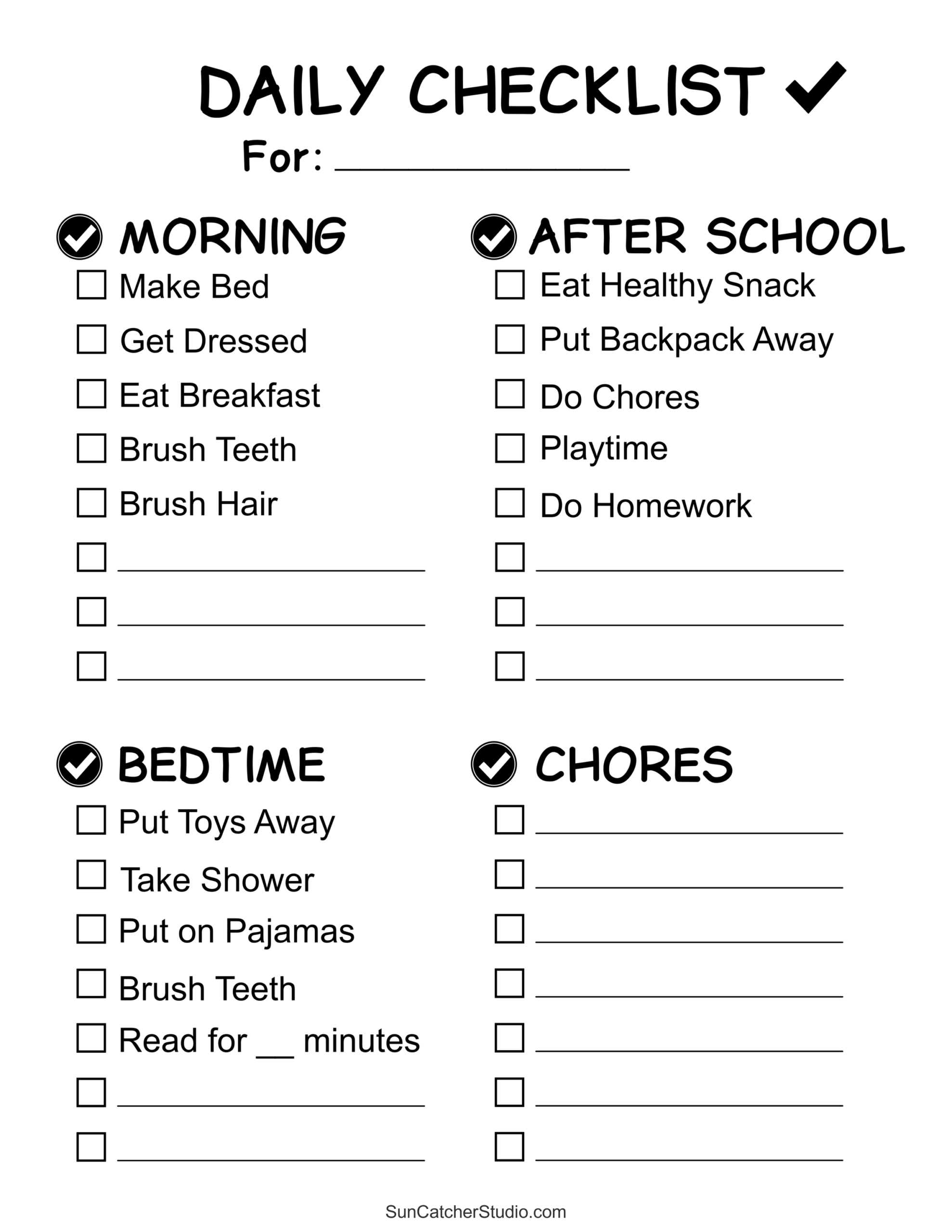 Chore Charts Printable Editable Daily Weekly Templates Free 