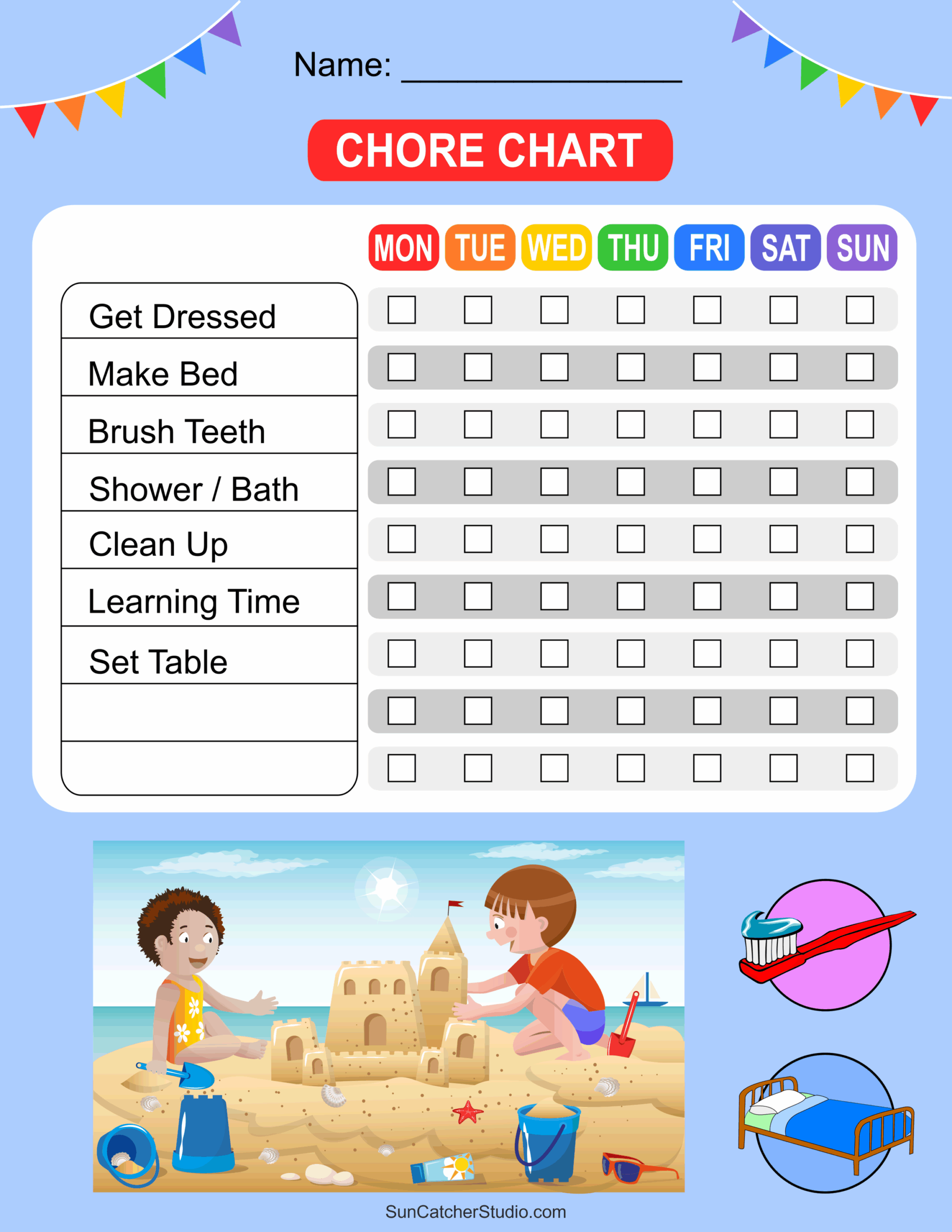 Chore Charts Printable Editable Daily Weekly Templates Free 