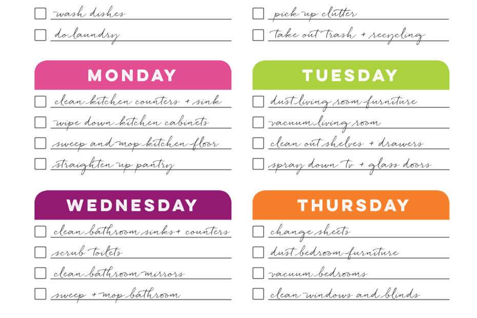 Cleaning Chart Printable