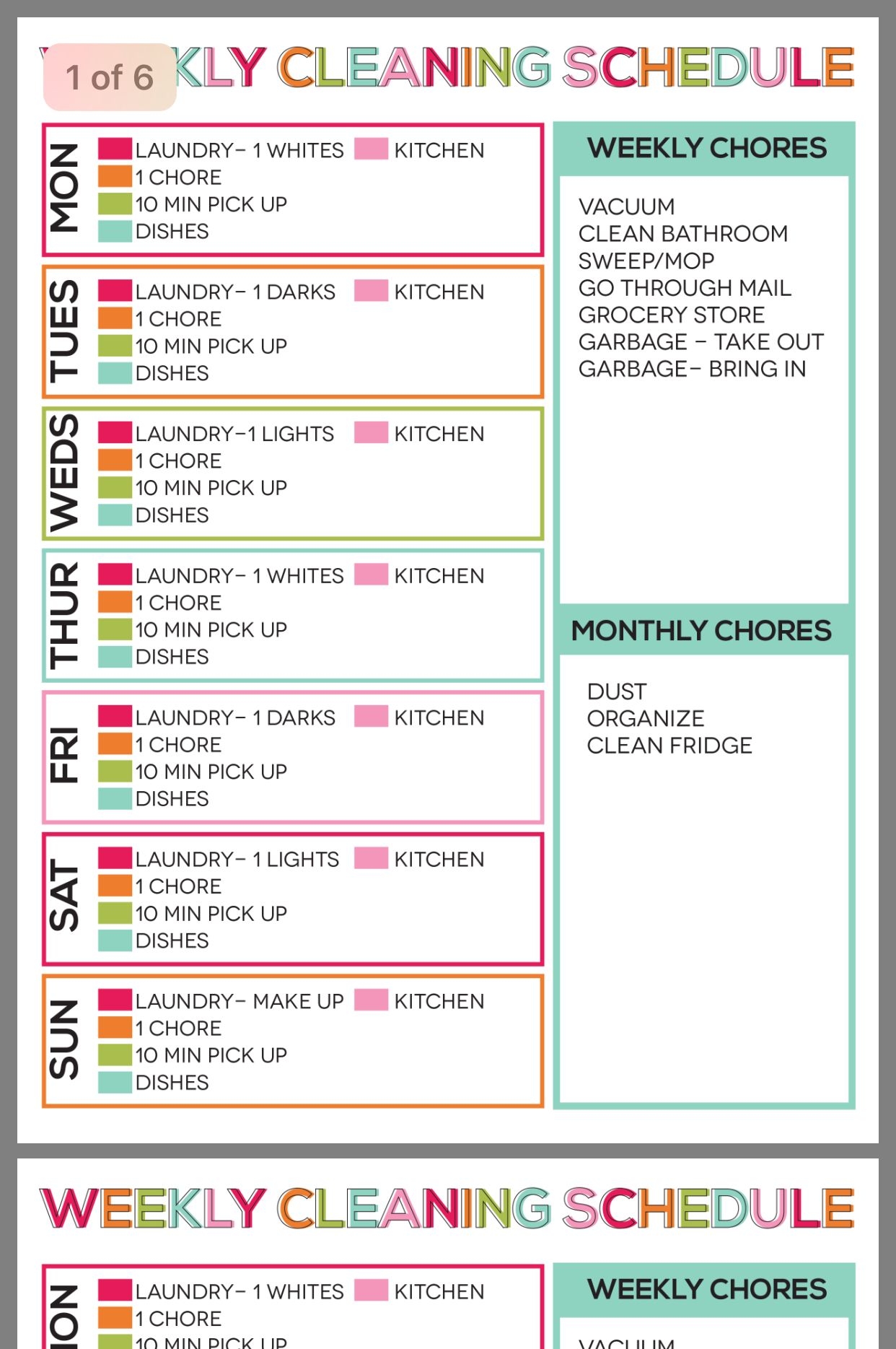 Cleaning Chart Printable