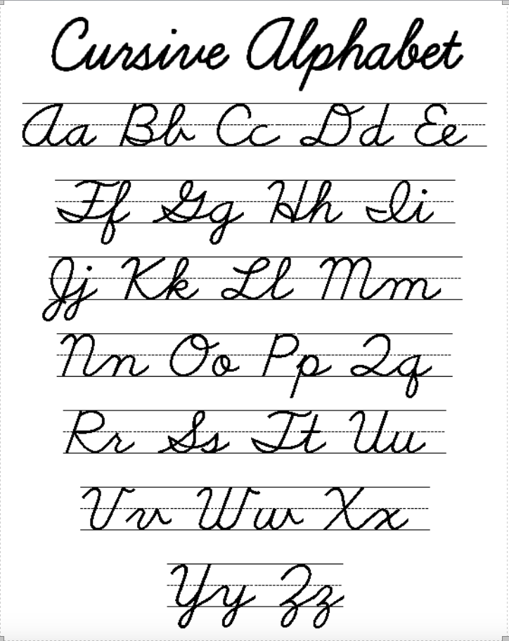 Cursive Letters Chart Printable Printable Word Searches