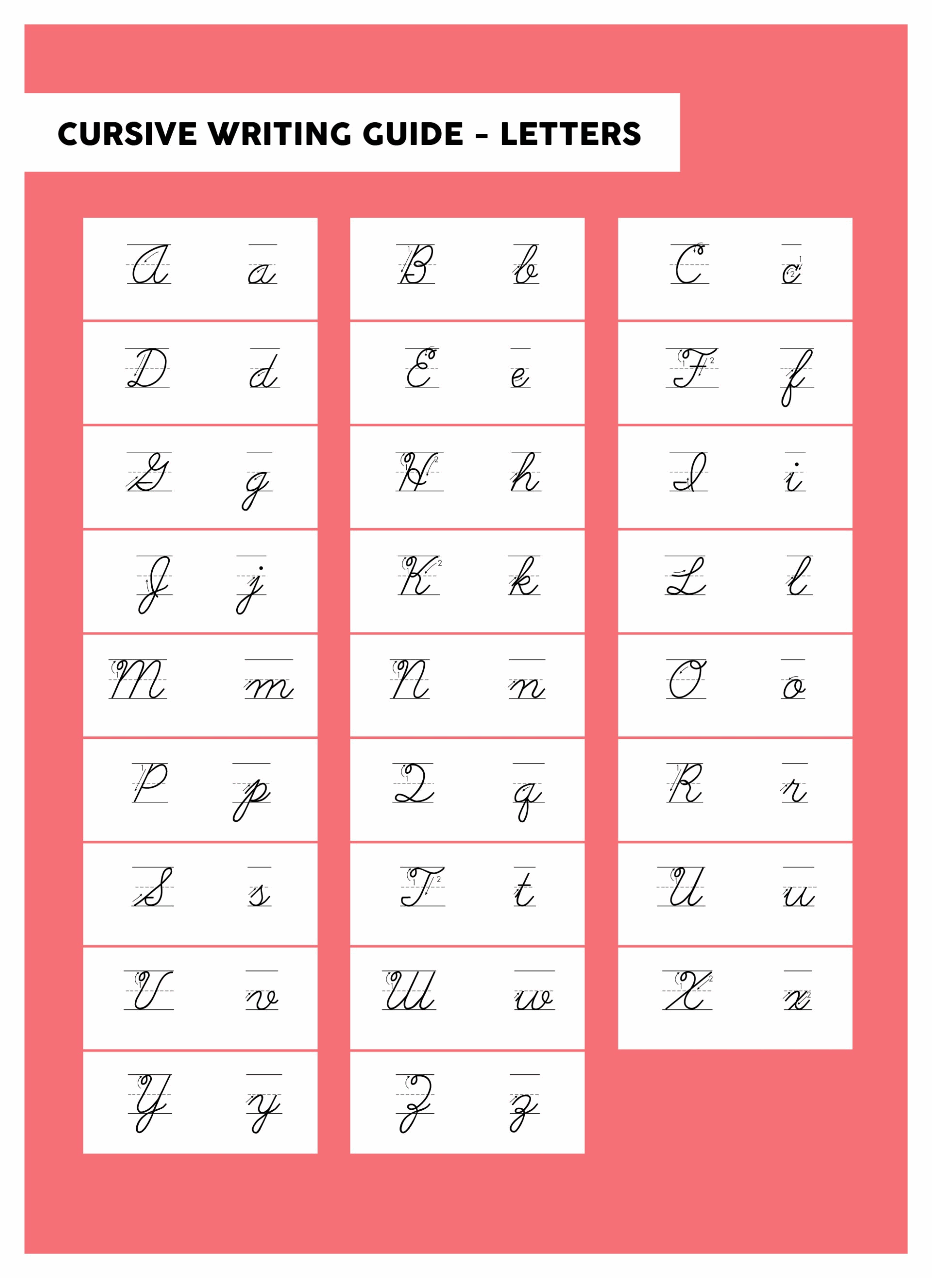 Cursive Letters Chart Printable