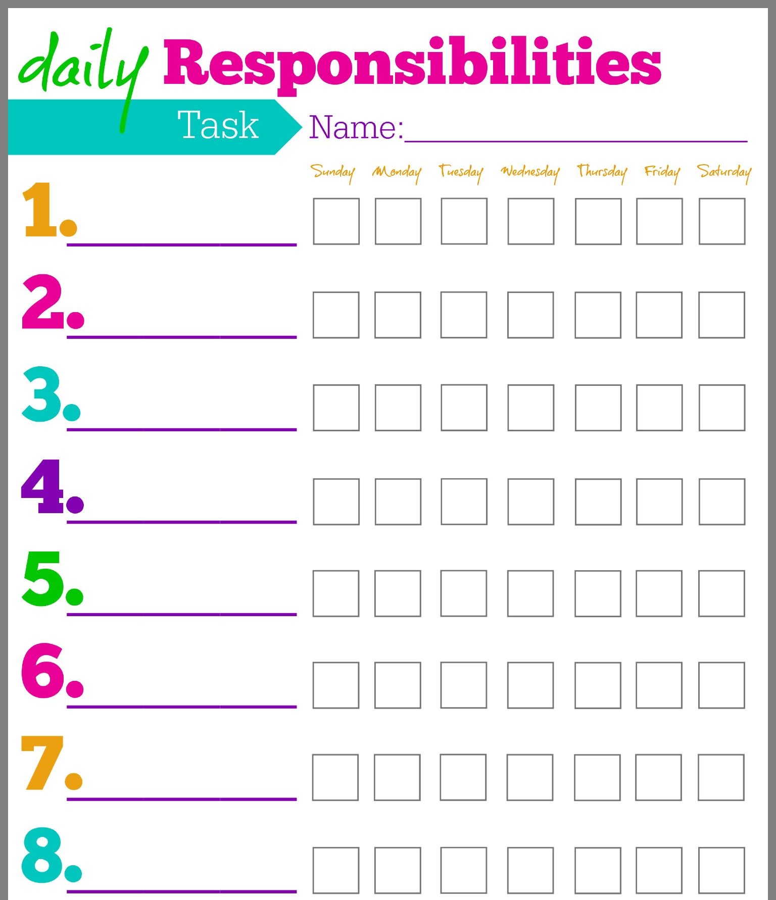 Daily Chore Chart Checklist Free Printable Betty K Cole