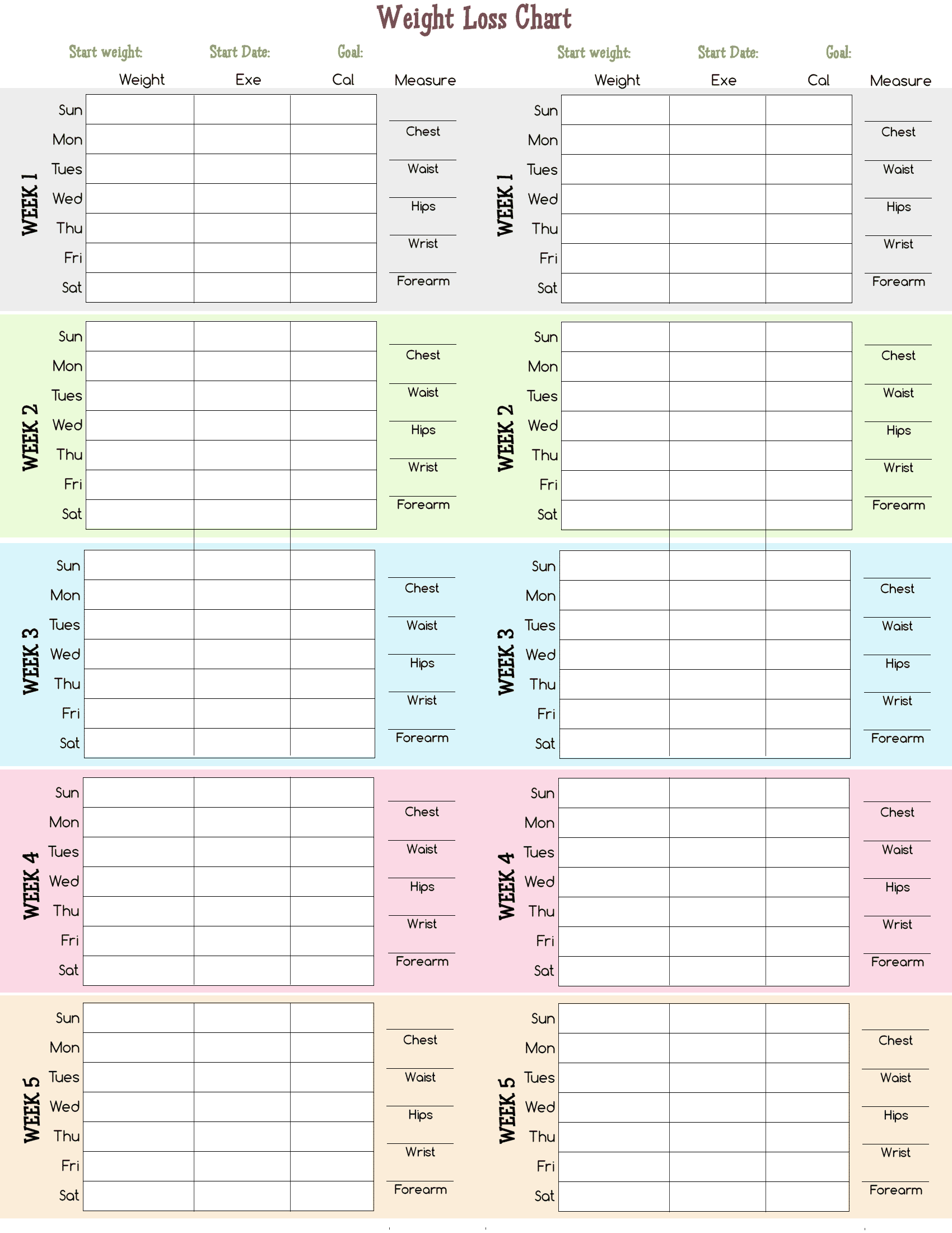Daily Weight Loss Chart Printable