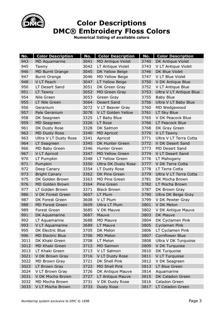 Dmc Color List Printable Complete Free Printable Dmc Color Chart Hot 