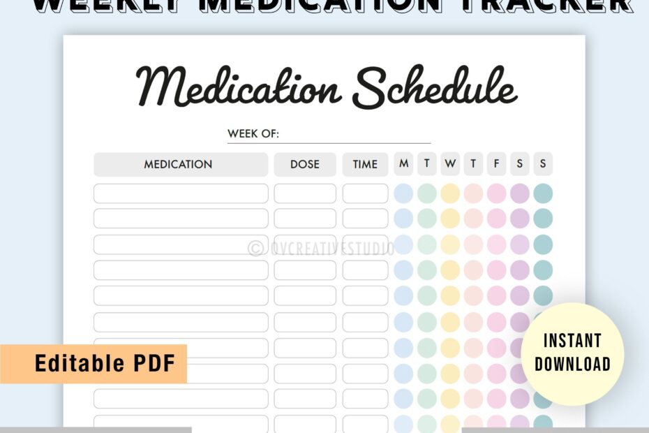 Editable Medication Schedule Printable Medicine Intake Tracker Weekly