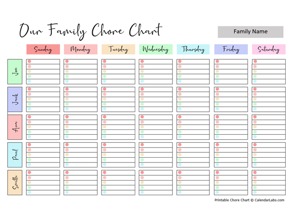 Family Chore Chart Printable Free Printable Templates