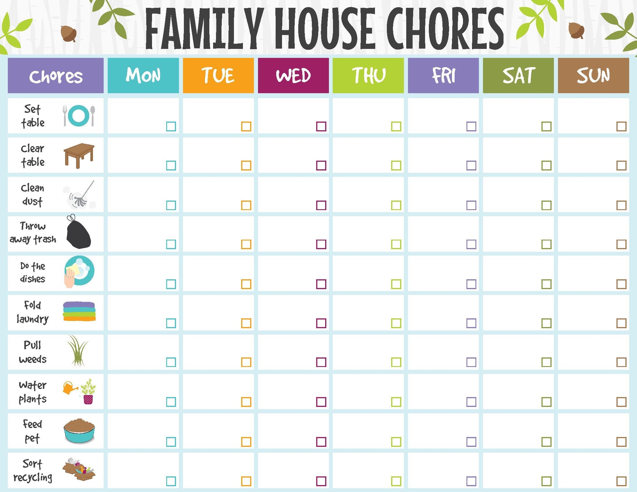 Family Chore Cleaning Chart Family Chore Chart House Cleaning Chore 