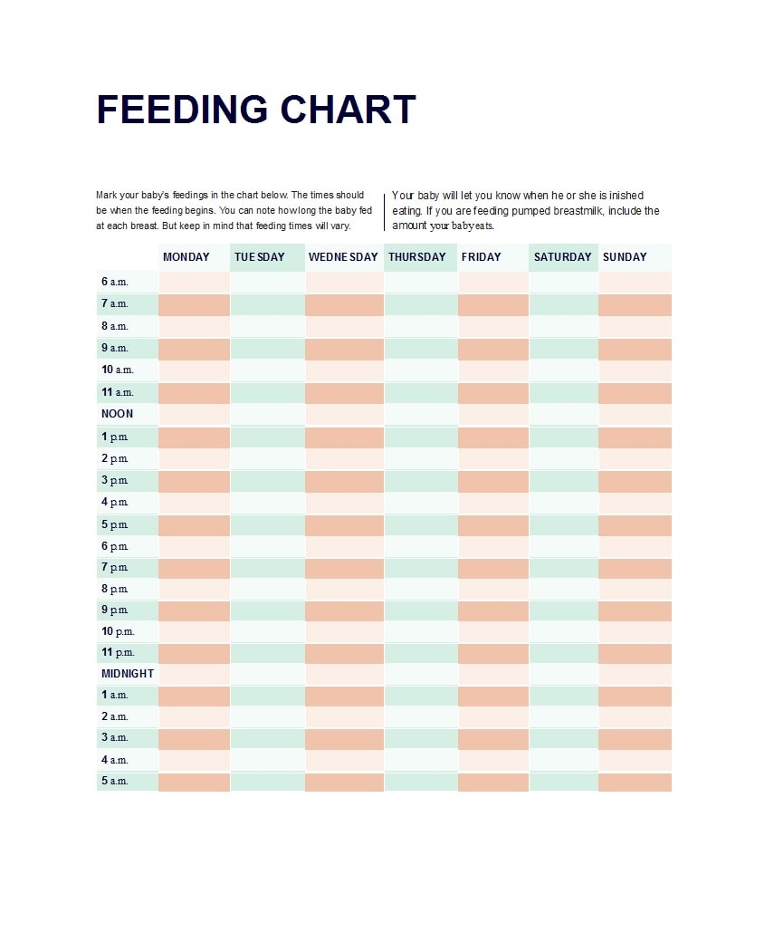 Feeding Chart For Infants Printable Printable Free Templates