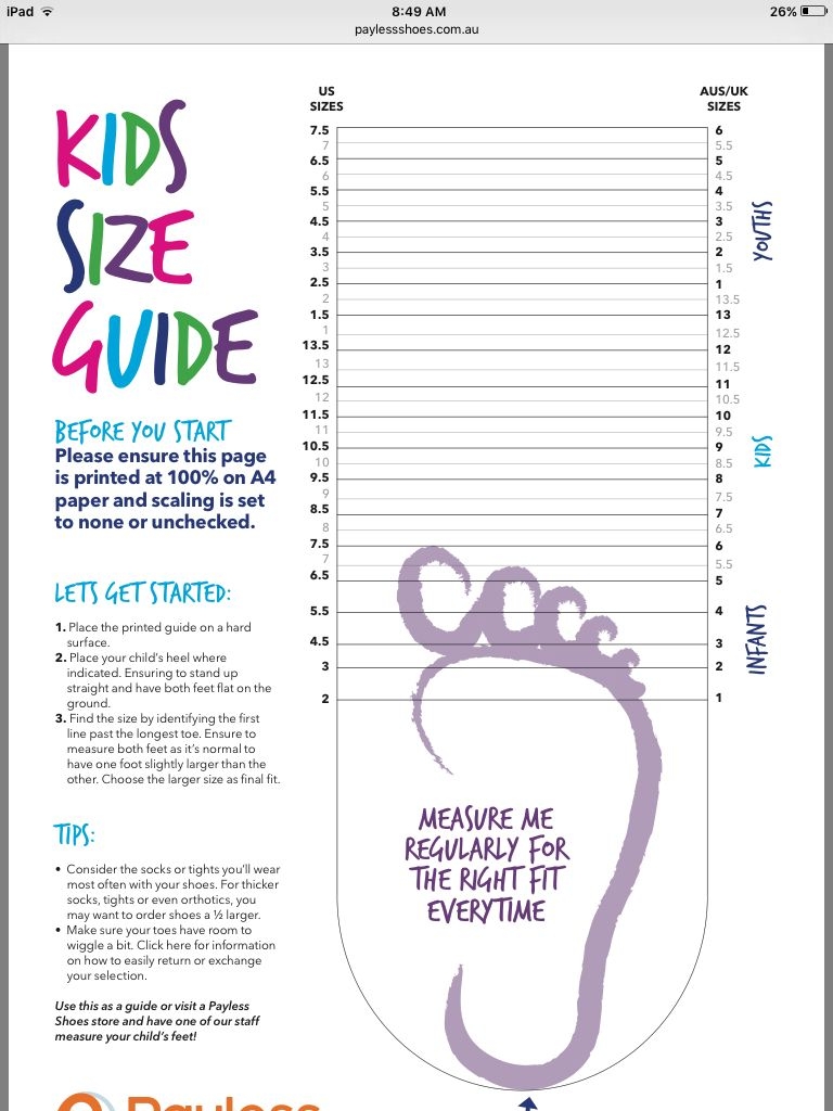 Foot Measurement Printable Shoe Sizing Chart
