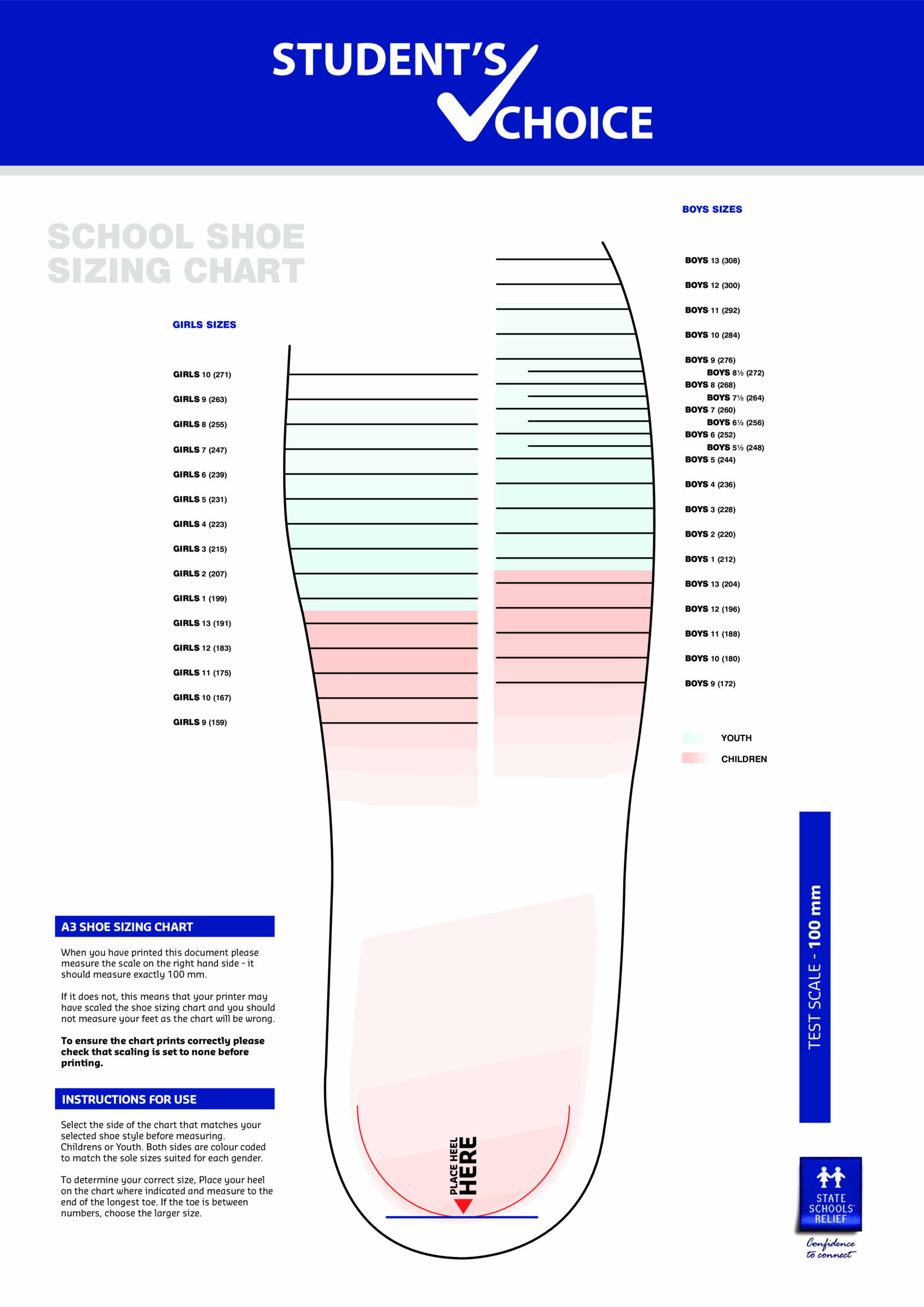Foot Size Printable Chart Printable Word Searches