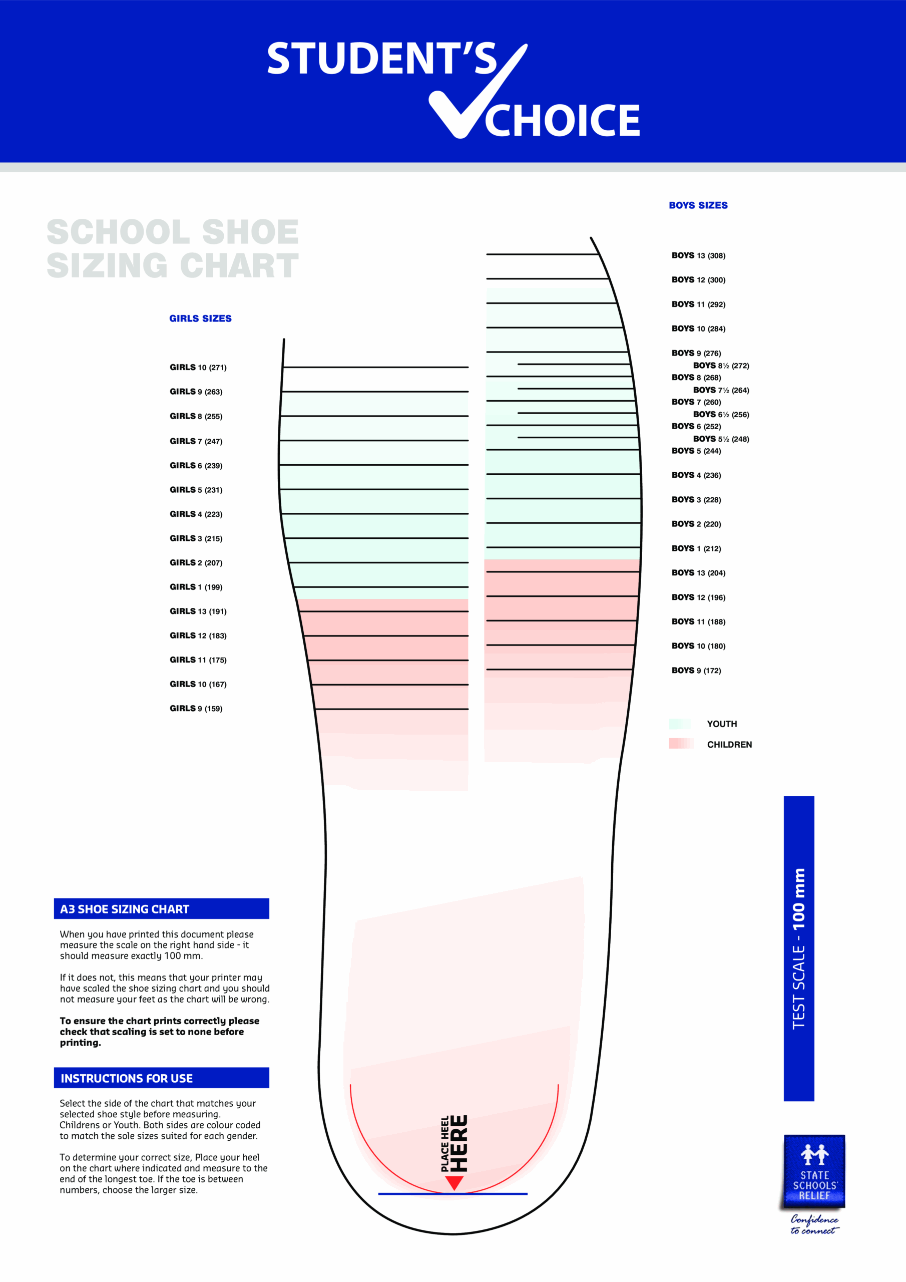 Foot Size Printable Chart