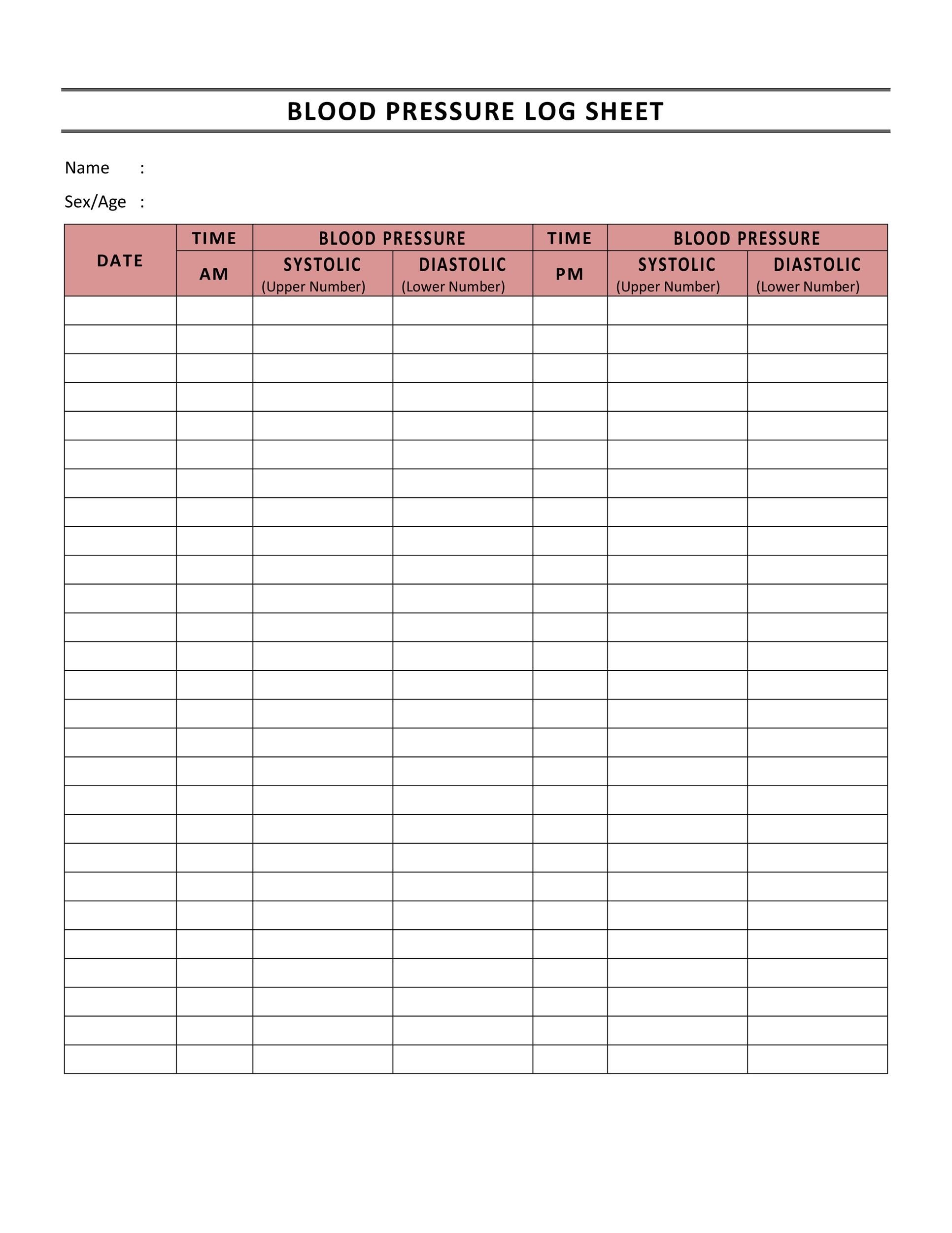 Free Blood Pressure Chart And Printable Blood Pressure Log Templates 