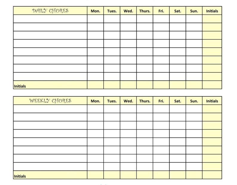 Free Editable Printable Chore Charts For Adults High Resolution