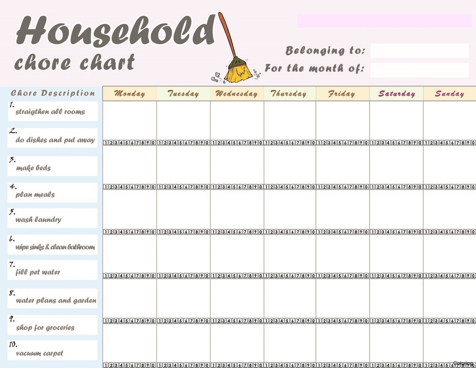 Free Editable Printable Chore Charts For Adults Printable Templates 