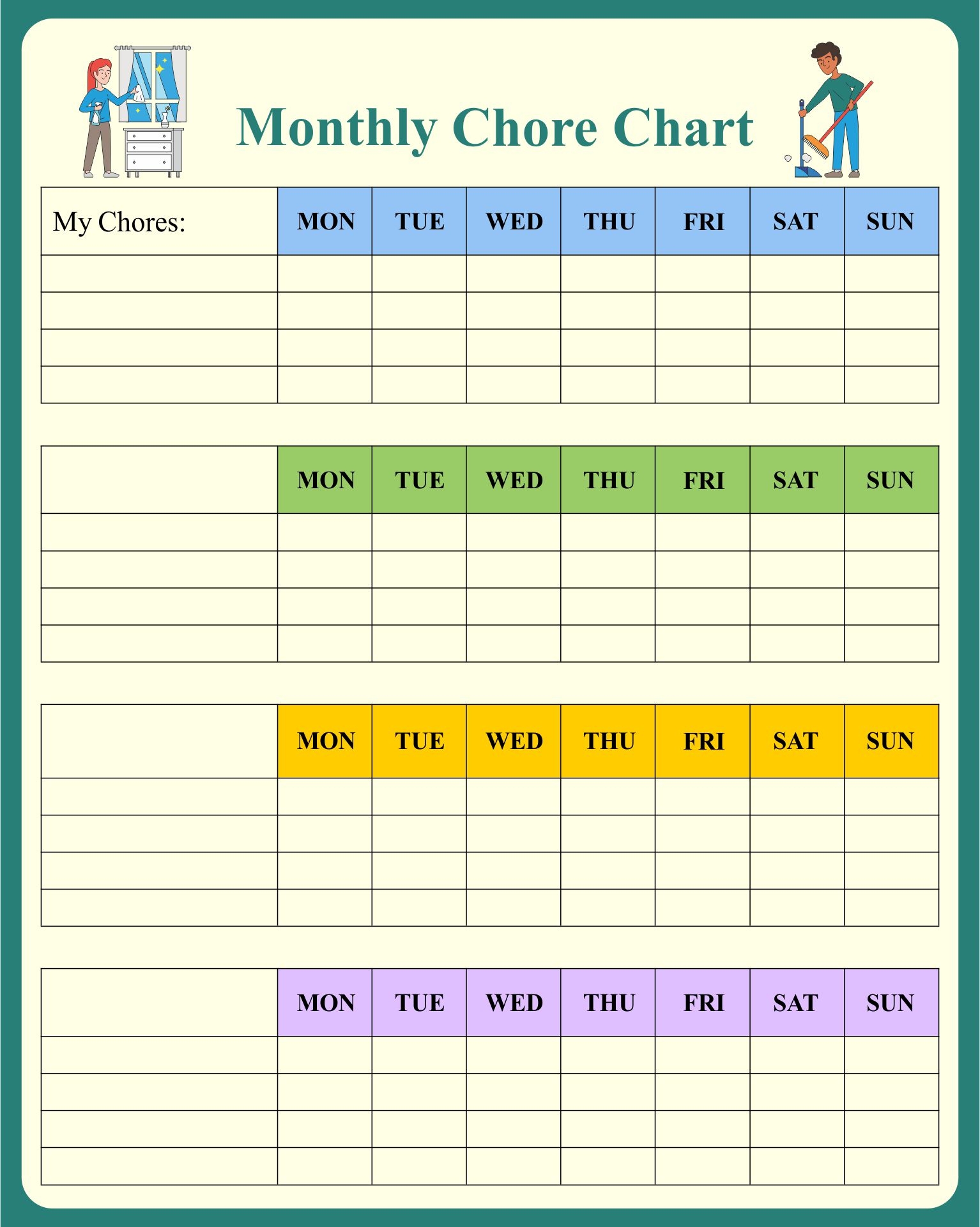 Free Monthly Chore Chart Template Chore Chart Template My XXX Hot Girl
