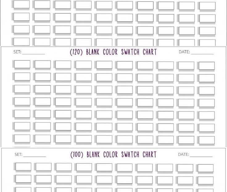 Free Printable 100 120 150 Blank Color Swatch Chart Template PDF