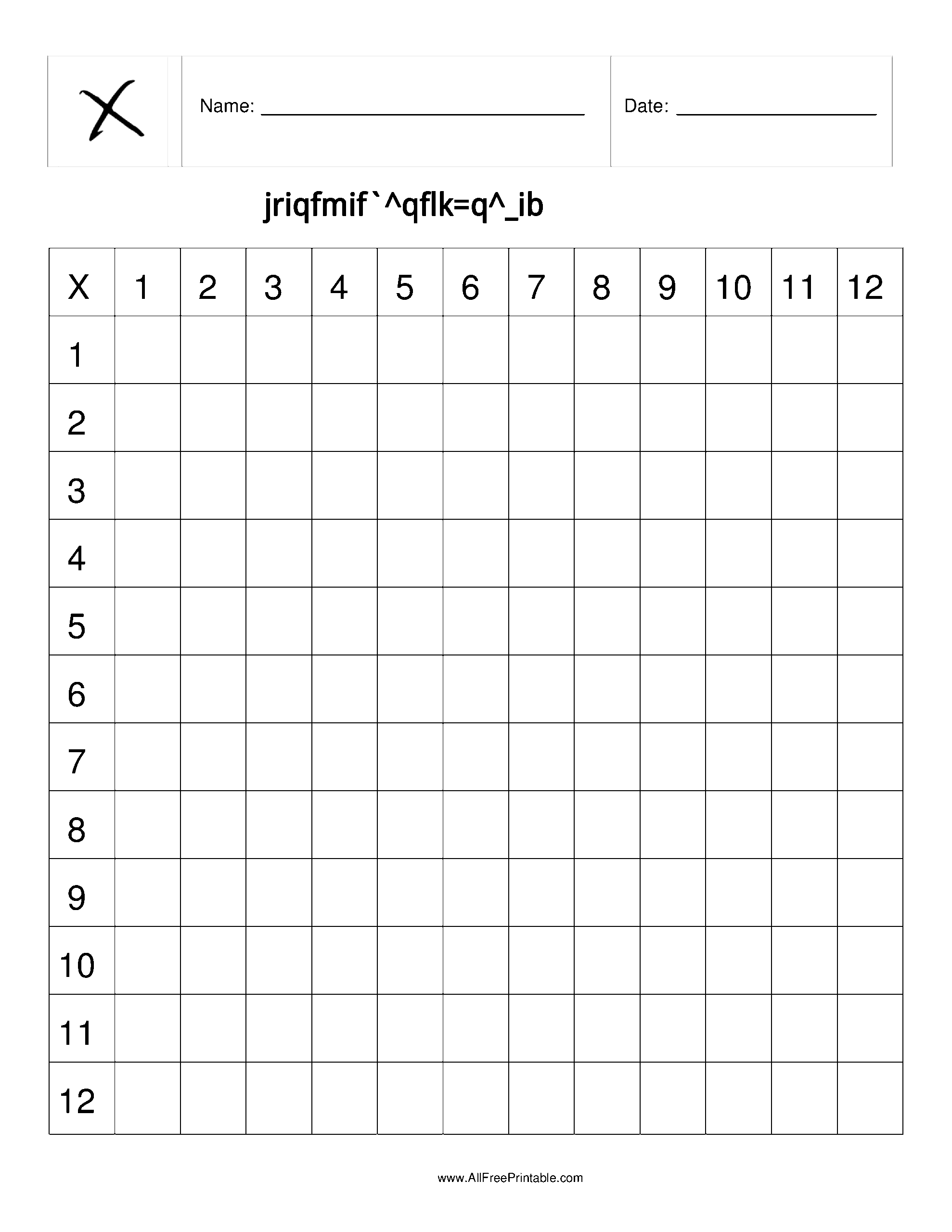 Free Printable Blank Multiplication Chart Table Template PDF