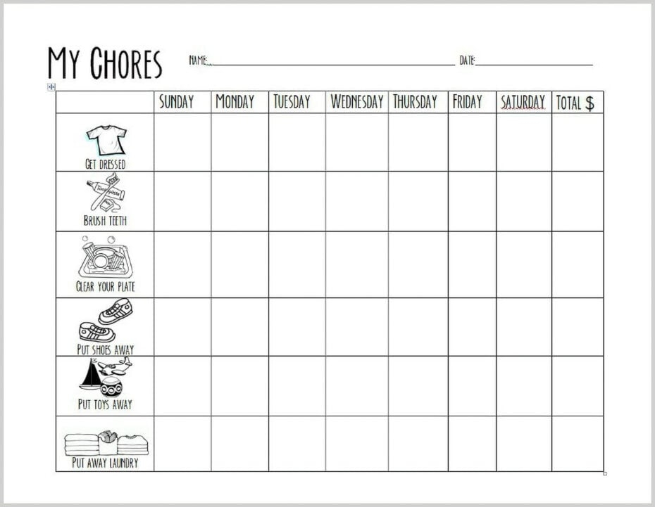 Free Printable Chore Chart For Preschoolers Worksheets Library