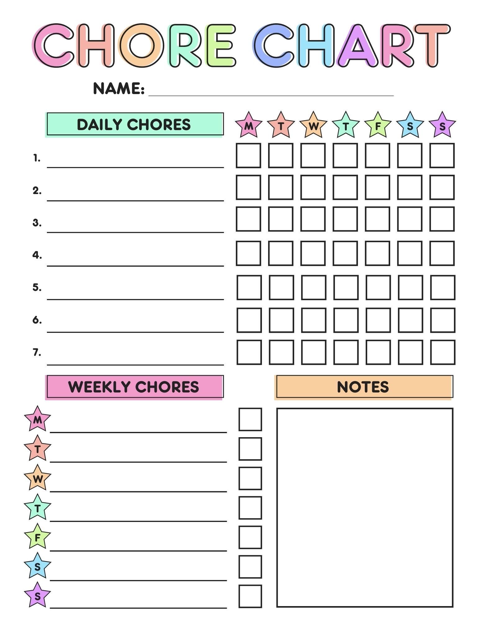 Free Printable Chore Chart Template