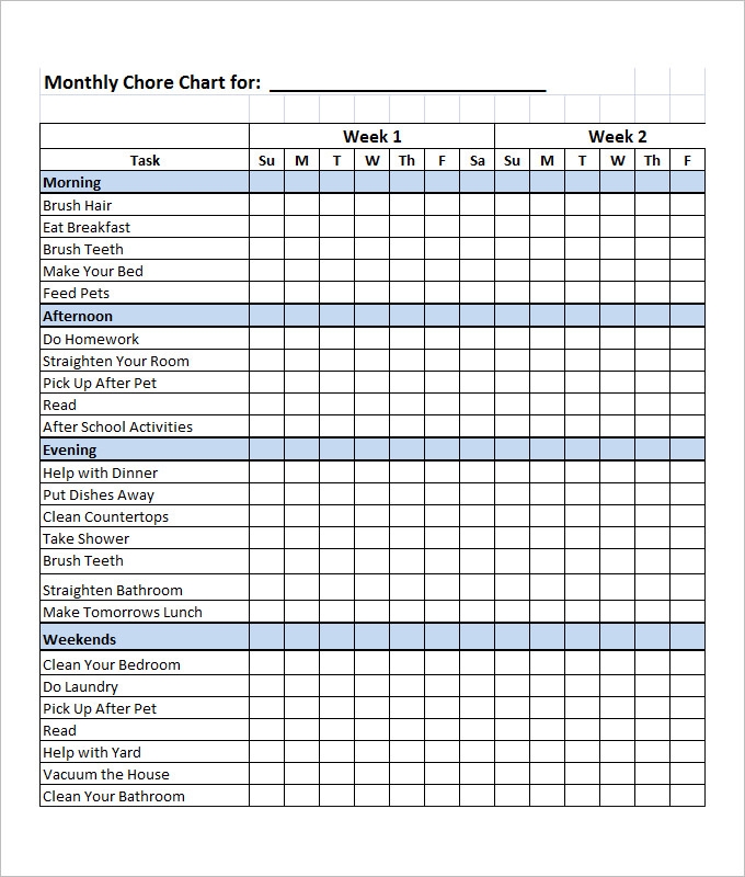Free Printable Chore Chart Templates Room Surf