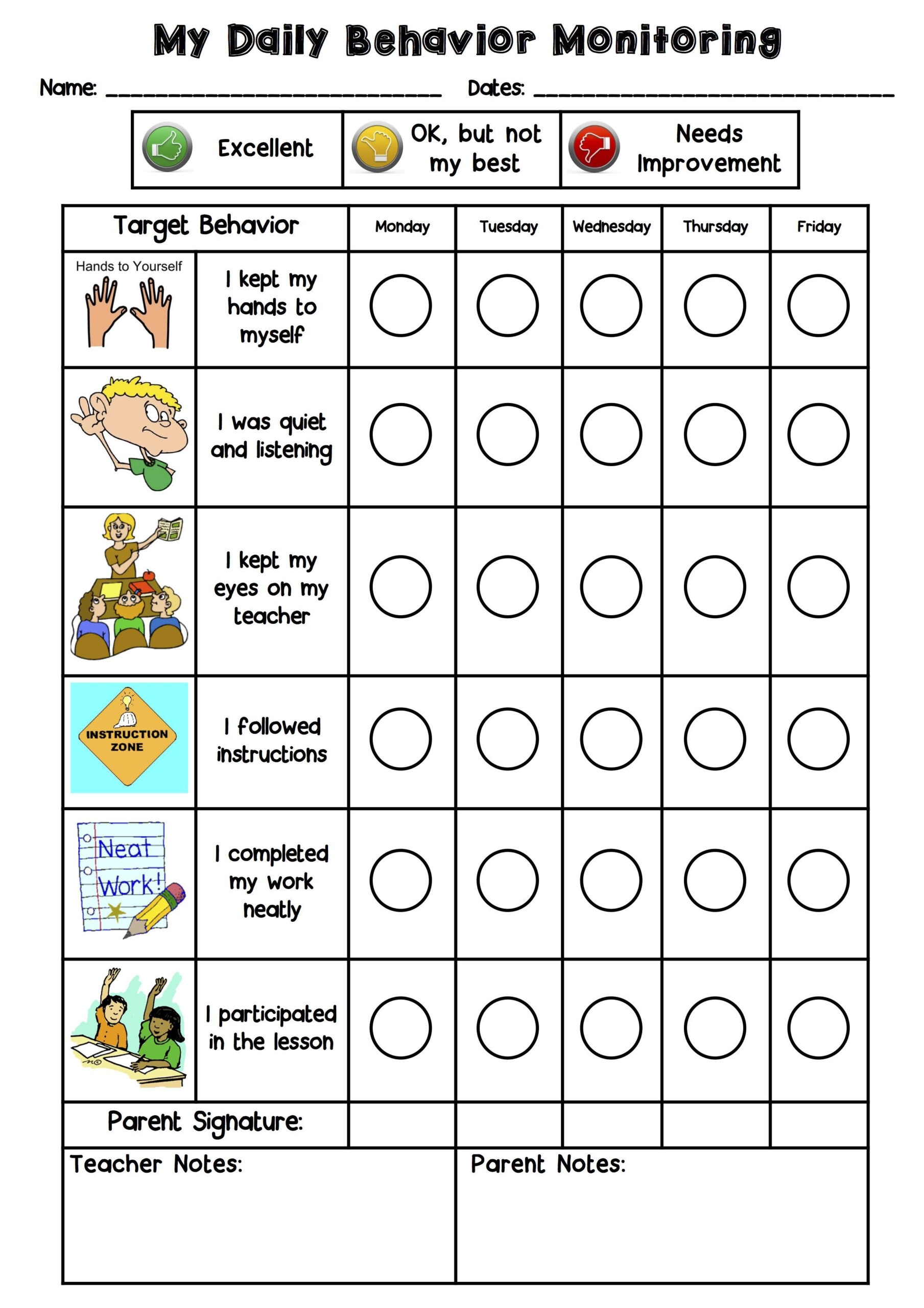 Free Printable Daily Behavior Charts For Elementary Students 