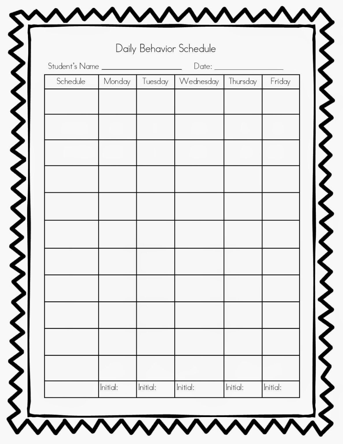 Free Printable Daily Behavior Charts For Teachers 