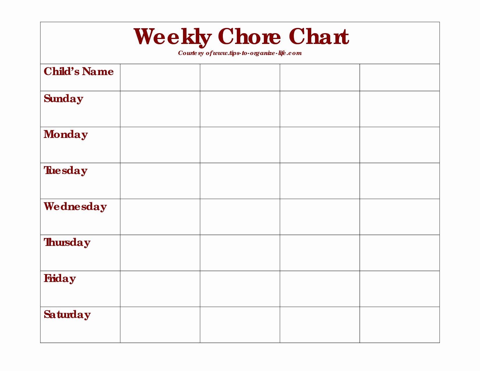 Free Printable Daily Chore Chart Template Printable Templates
