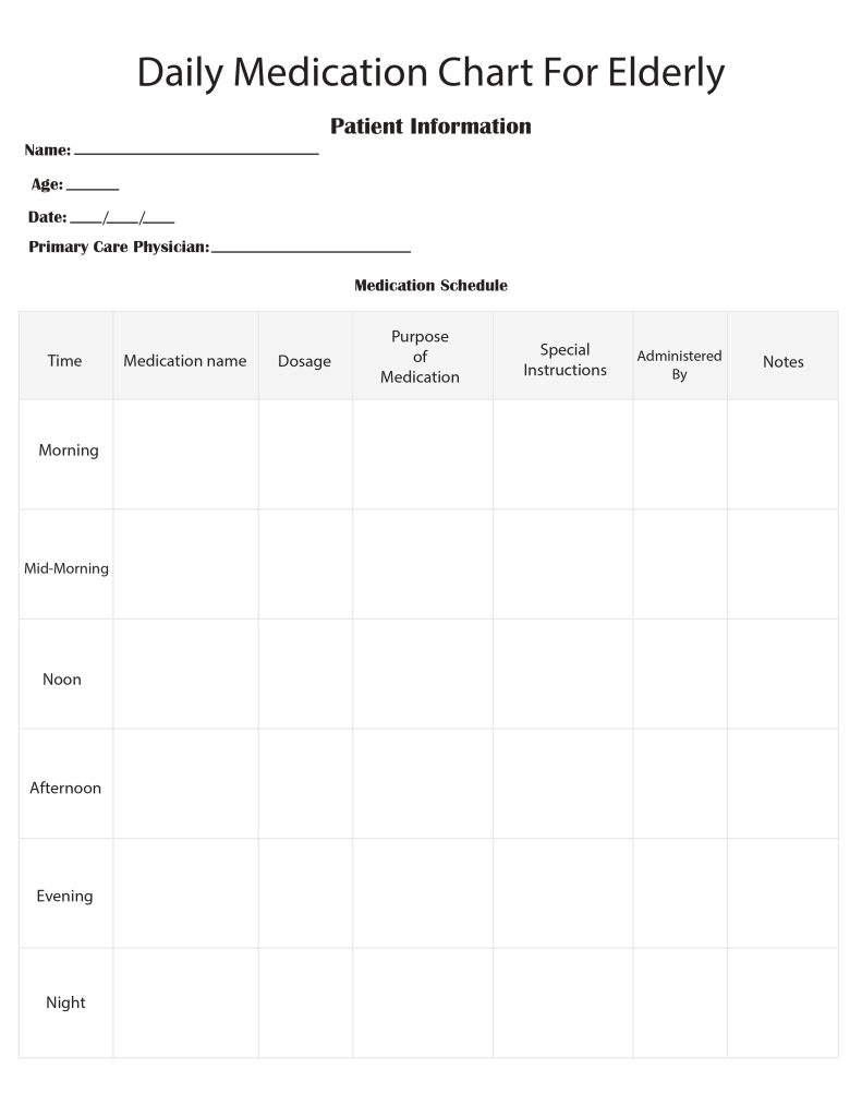 Free Printable Daily Medication Chart For Elderly Archives 