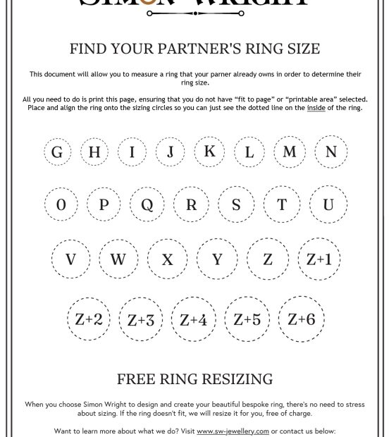 Free Printable Ring Size Chart UK By Simon Wright Jewellery