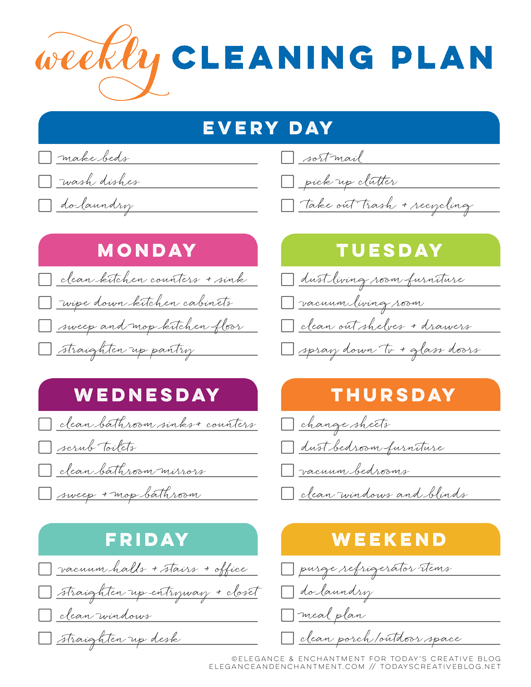 Free Printable Weekly Cleaning Chart