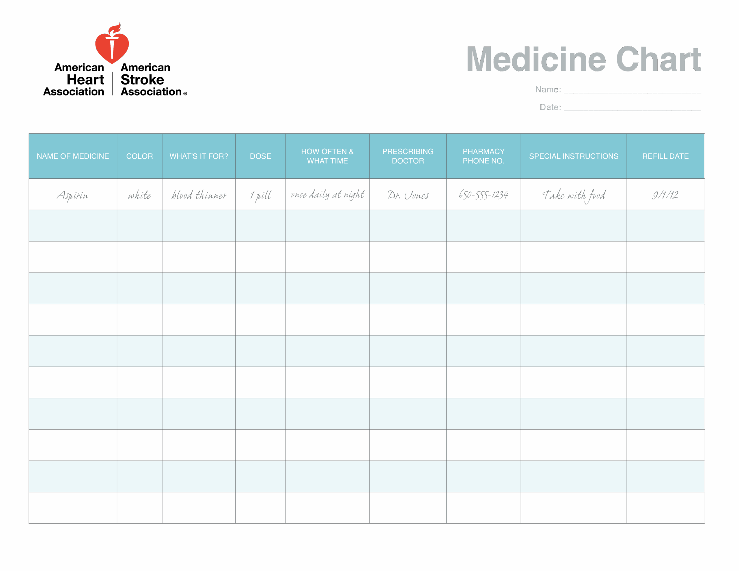 Medicine Chart Printable