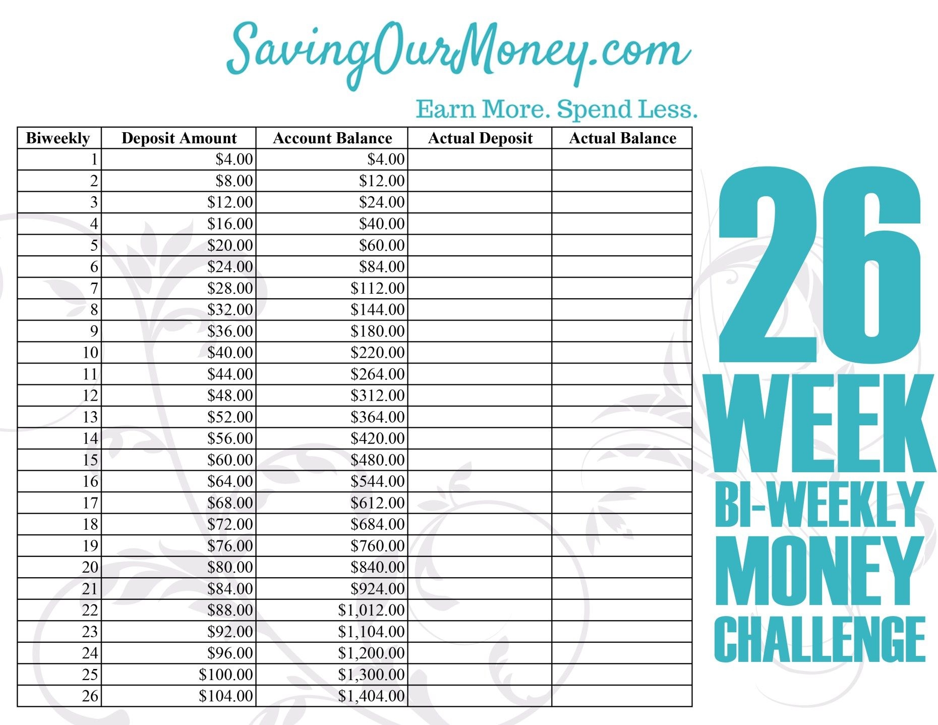 Money Saving Chart Printable Printable Word Searches