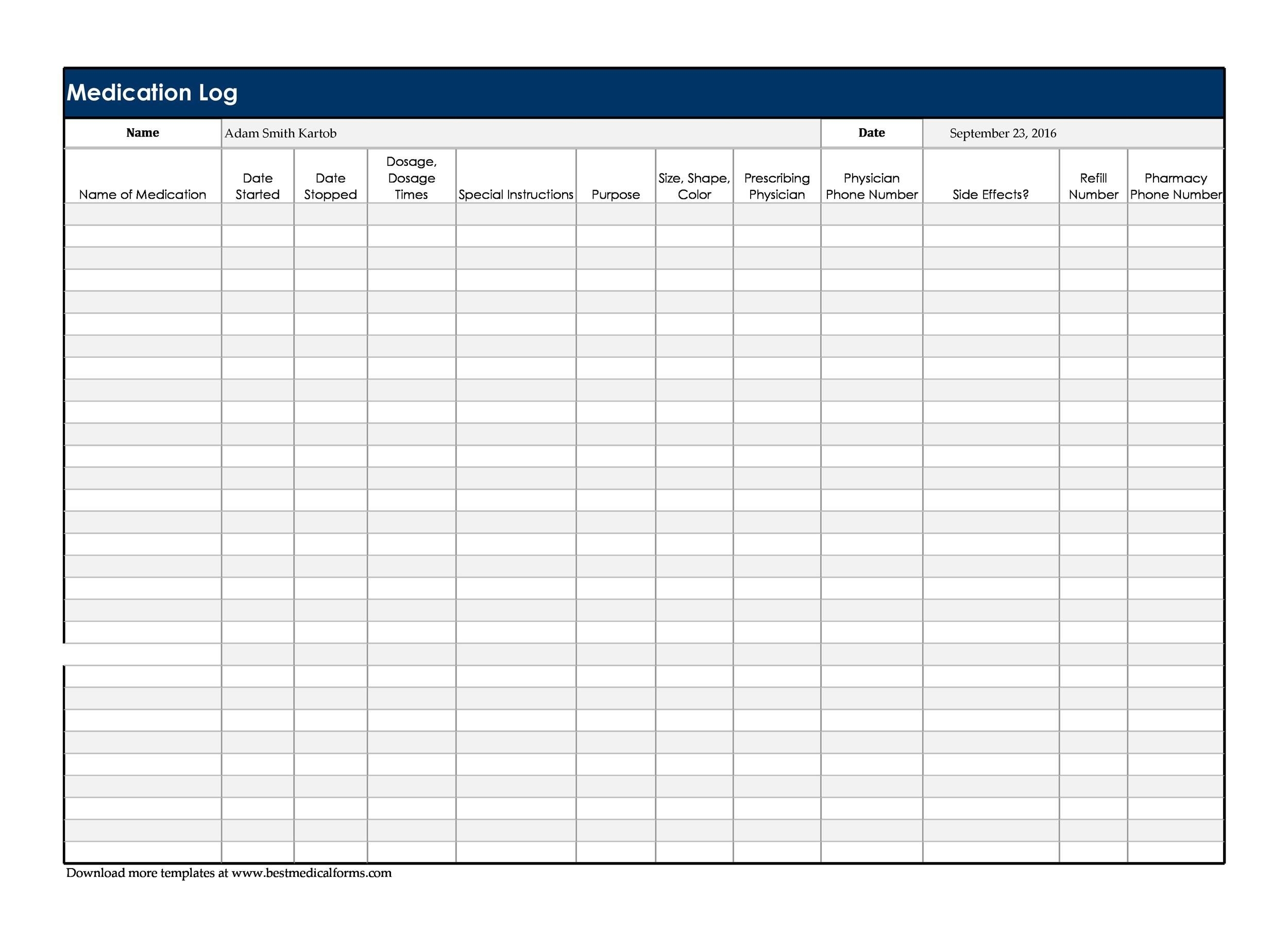 Monthly Medication Chart Template Printable Printable Templates