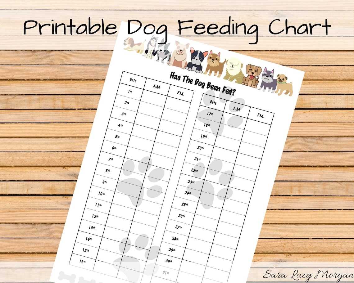 Monthly Printable Dog Feeding Chart Dog Food Schedule Pet Food 
