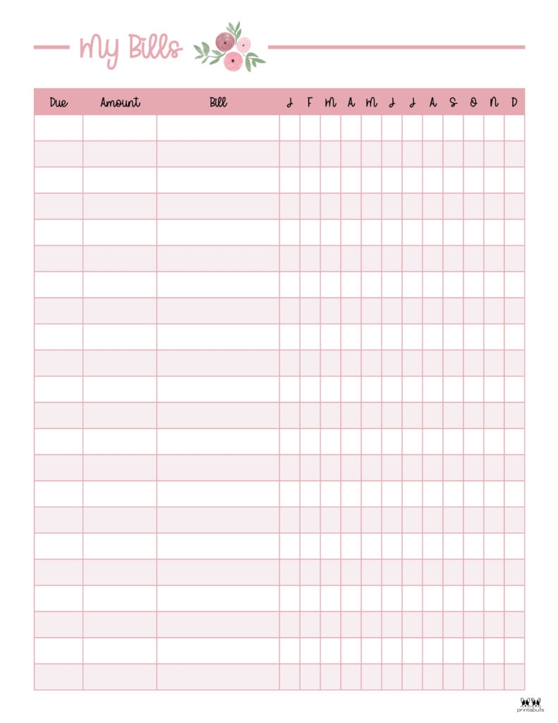Pdf Free Printable Monthly Bill Chart Printable Templates Protal