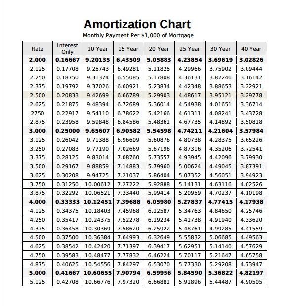 Printable Amortization Chart Calculator