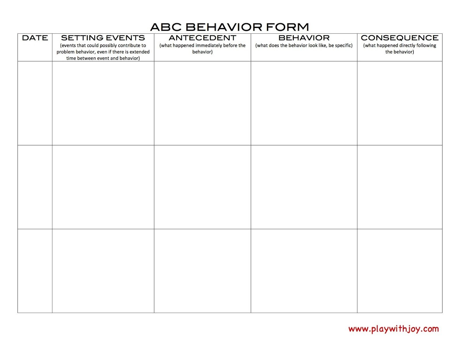 Printable Antecedent Behavior Consequence Chart Printable Calendar