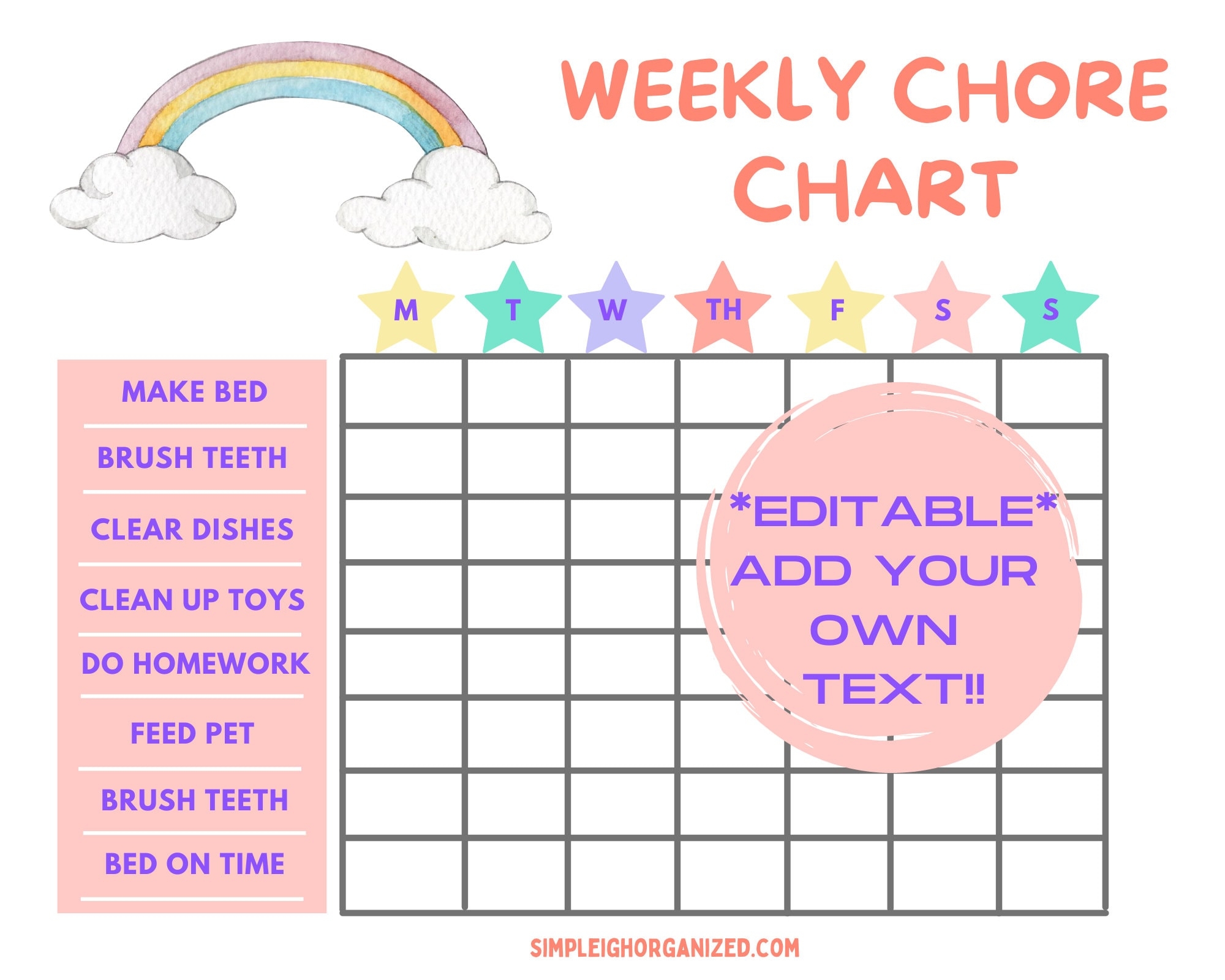 Printable Chore Chart For Preschoolers Girls PrintableChoreCharts