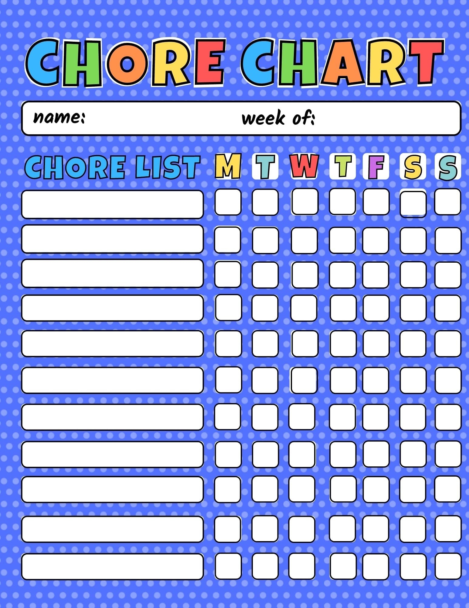 Printable Chore Chart Templates 20 Free Chore Chart Ideas For Kids Of 