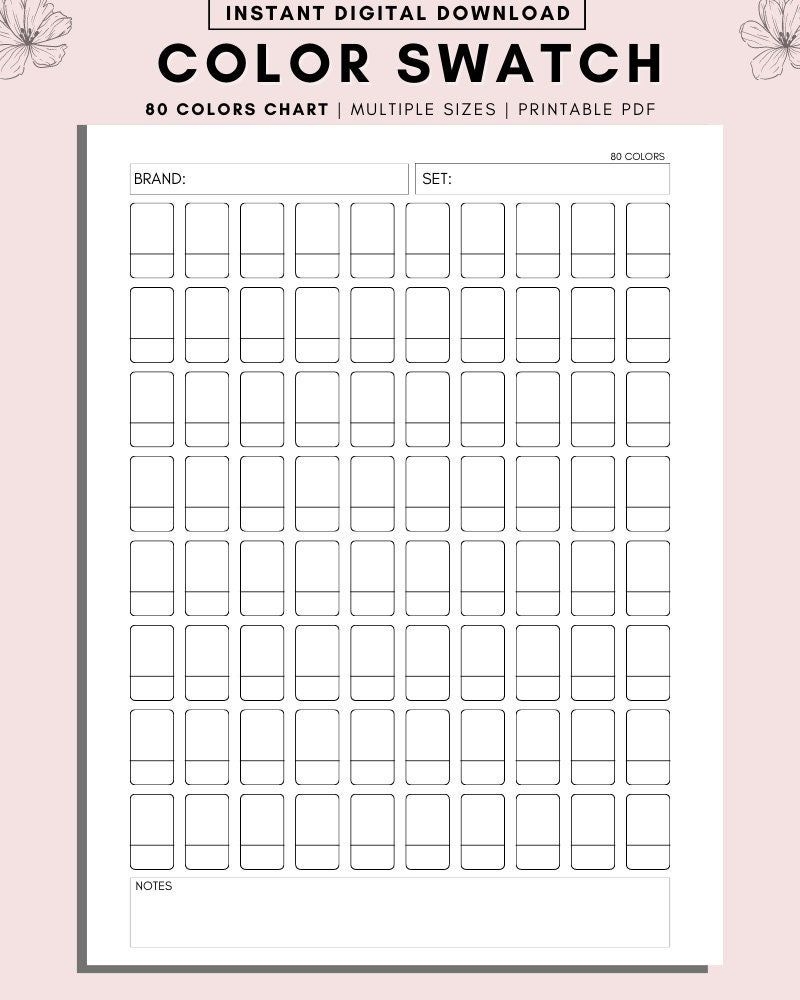 Printable Color Swatch Color Swatch Chart Color Swatch Template DIY 