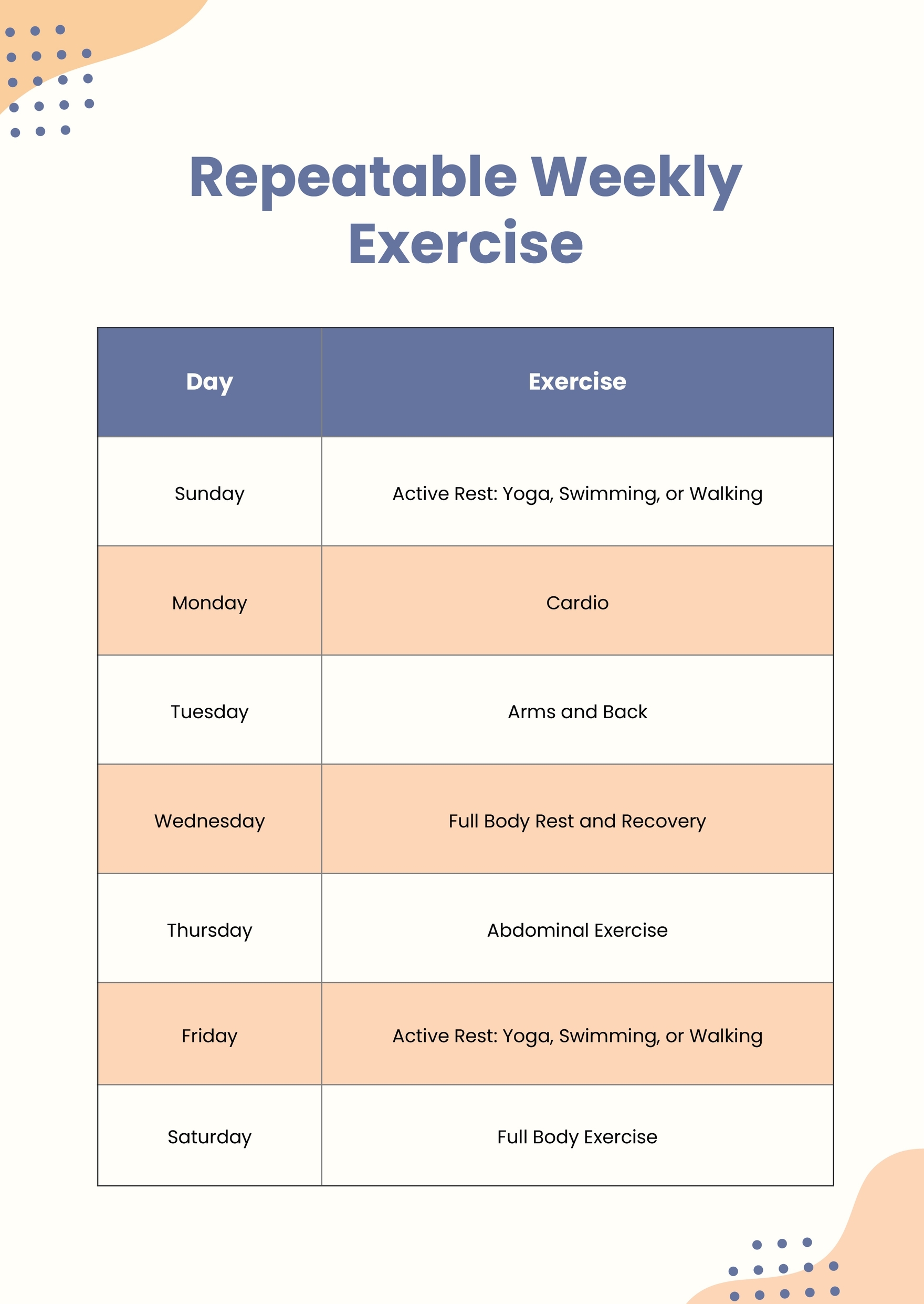 Printable Exercise Chart Pdf Infoupdate