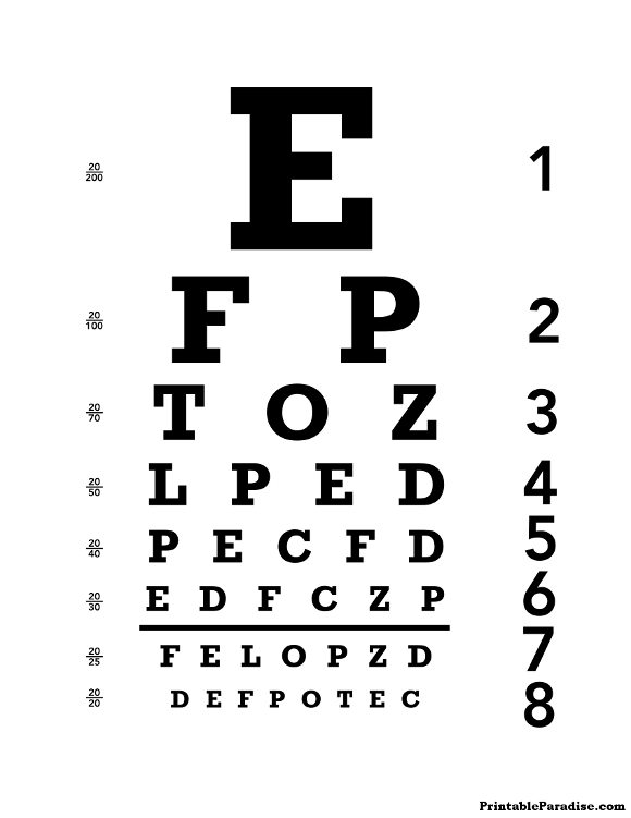 Printable Eye Chart Print Free 20 20 Eyechart