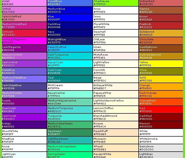 Printable Hex Code Chart Dev onallcylinders